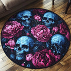 Skully Bloom Round Mat Rug - washable non-slip printed rug
