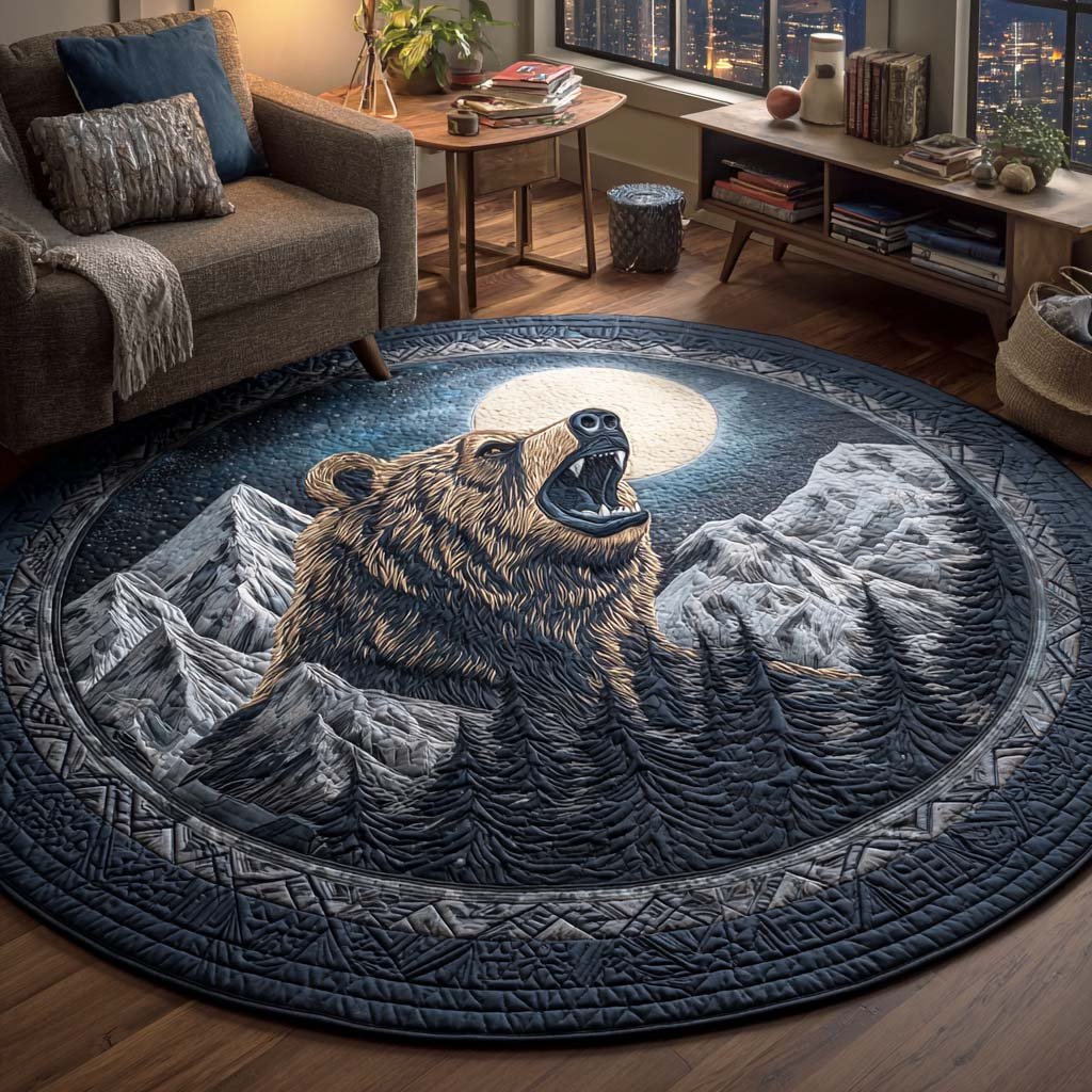 Slate Roar Round Mat Rug - washable non-slip printed rug