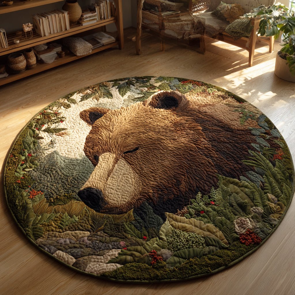 Sleeping Bear Forest Round Mat Rug - Cute Pet Design | Animal Printed Home Decor
