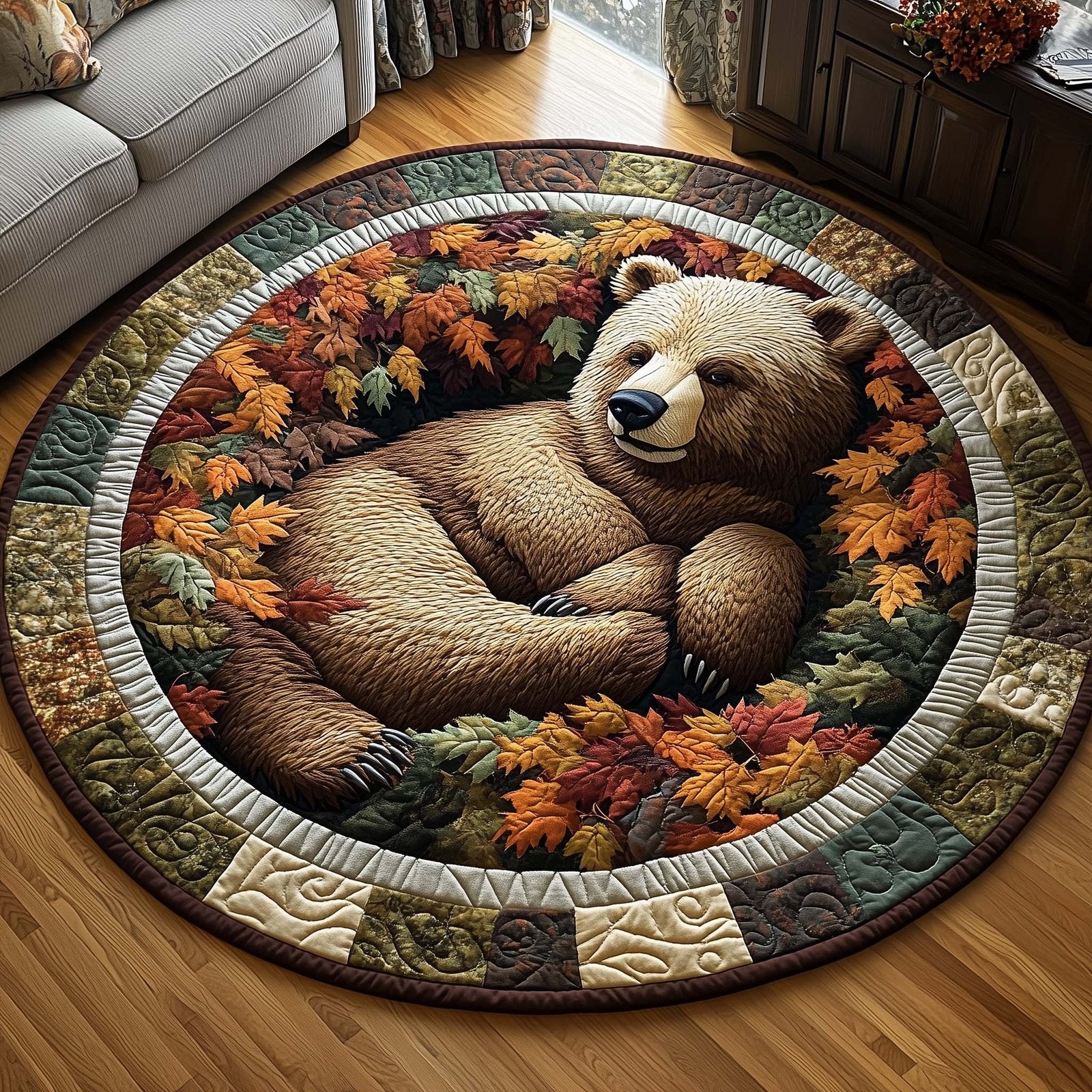Sleeping Bear Round Mat Rug - Cute Pet Design | Animal Printed Home Decor