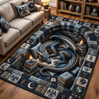 Sleeping Dragon Den area rug in a living room