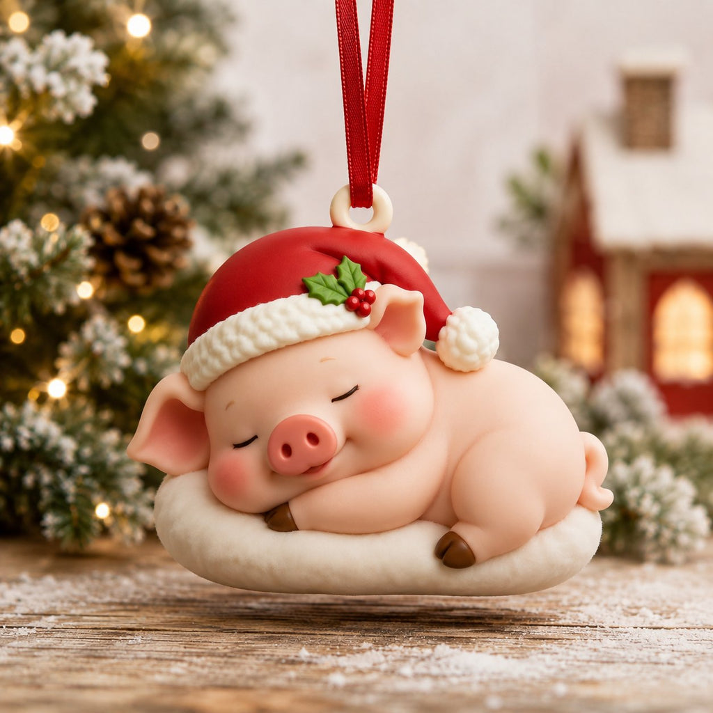 Sleepy Pig Christmas Ornament