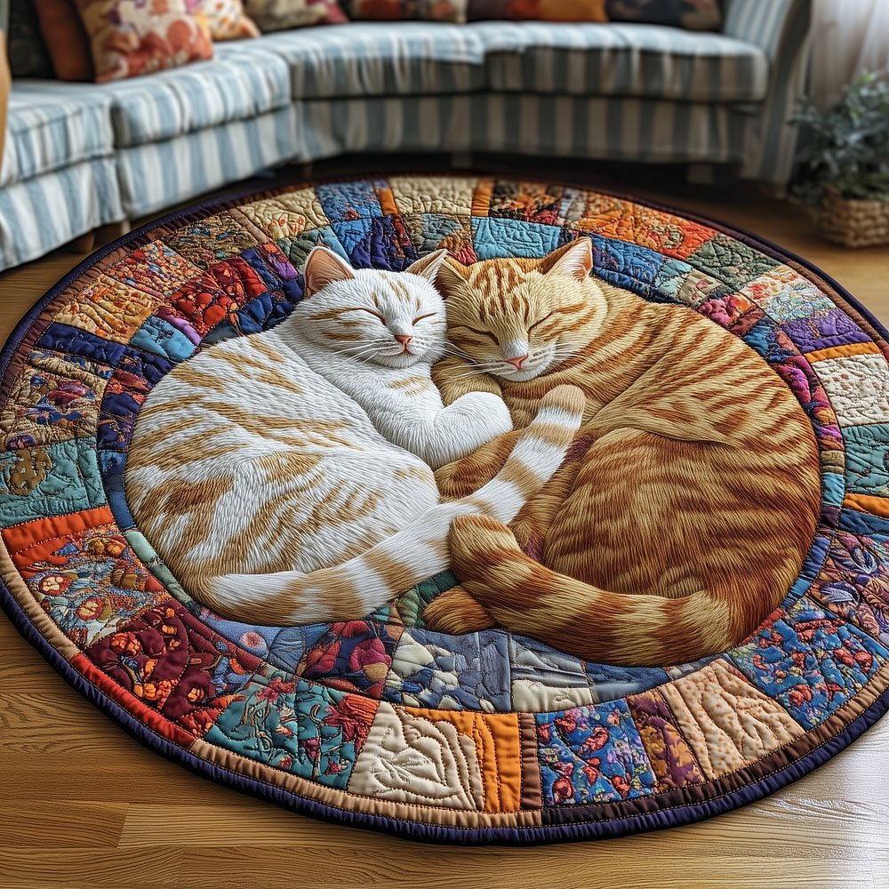 Sleepy Cat Round Mat Rug - Cute Pet Design | Animal Printed Home Decor