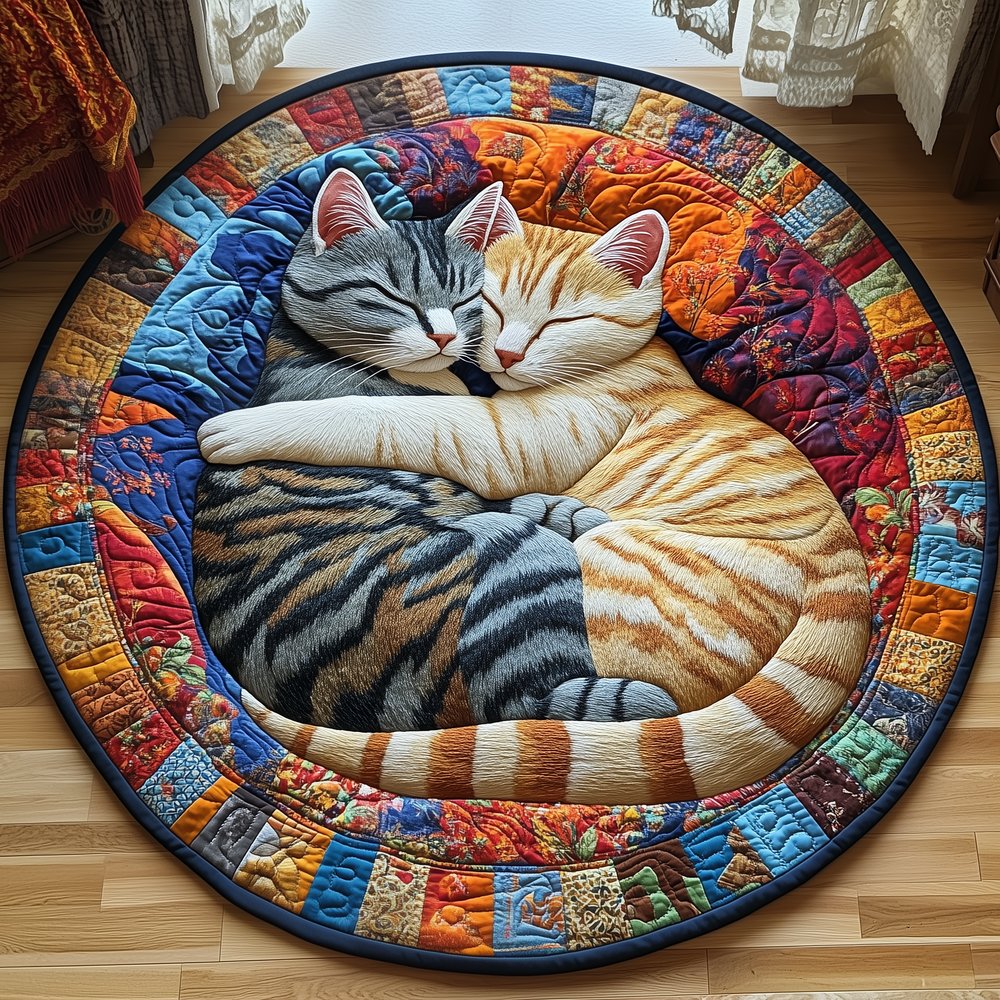 Sleepy Cat Round Mat Rug - Cute Pet Design | Animal Printed Home Decor