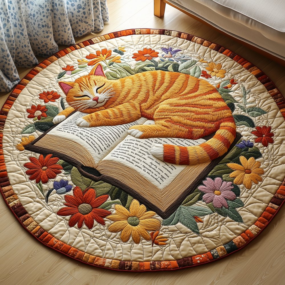 Sleepy Cat Round Mat Rug - Cute Pet Design | Animal Printed Home Decor