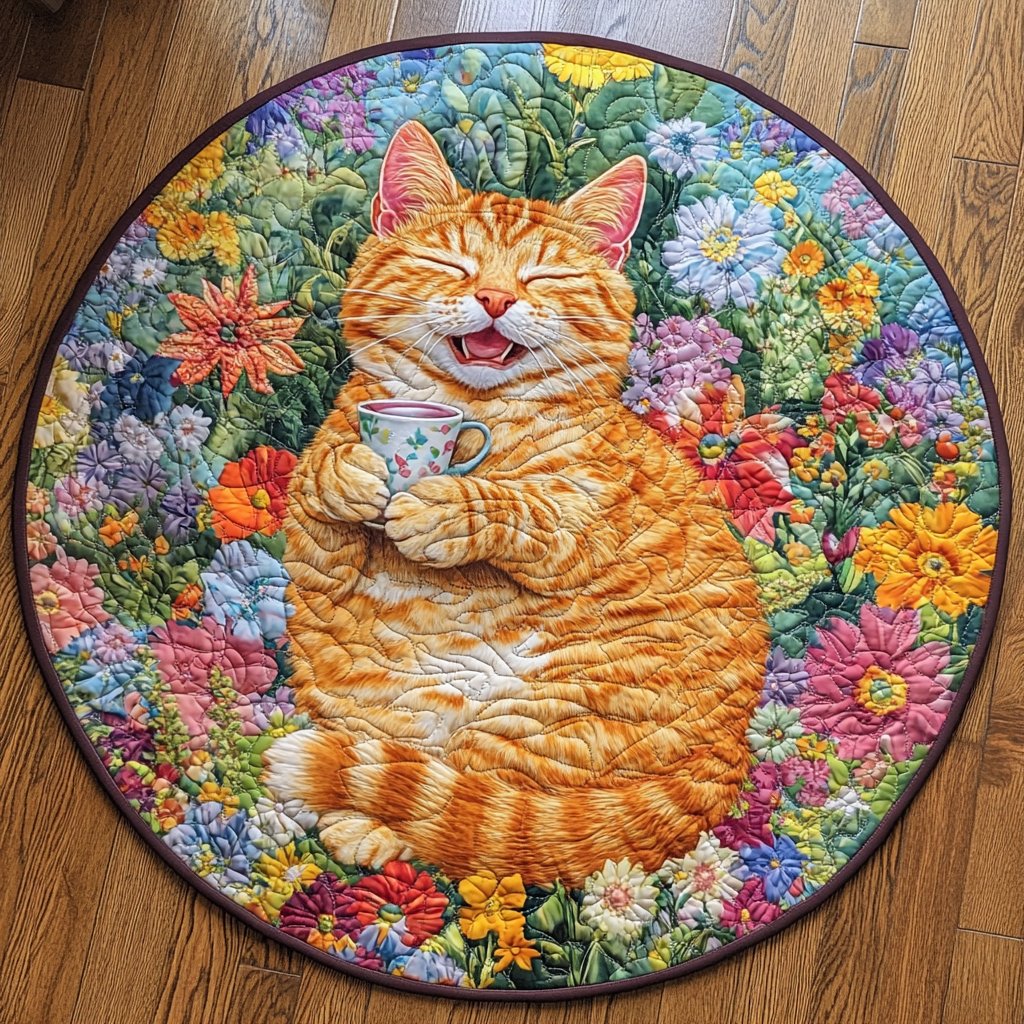 Sleepy Cat Round Mat Rug - Cute Pet Design | Animal Printed Home Decor