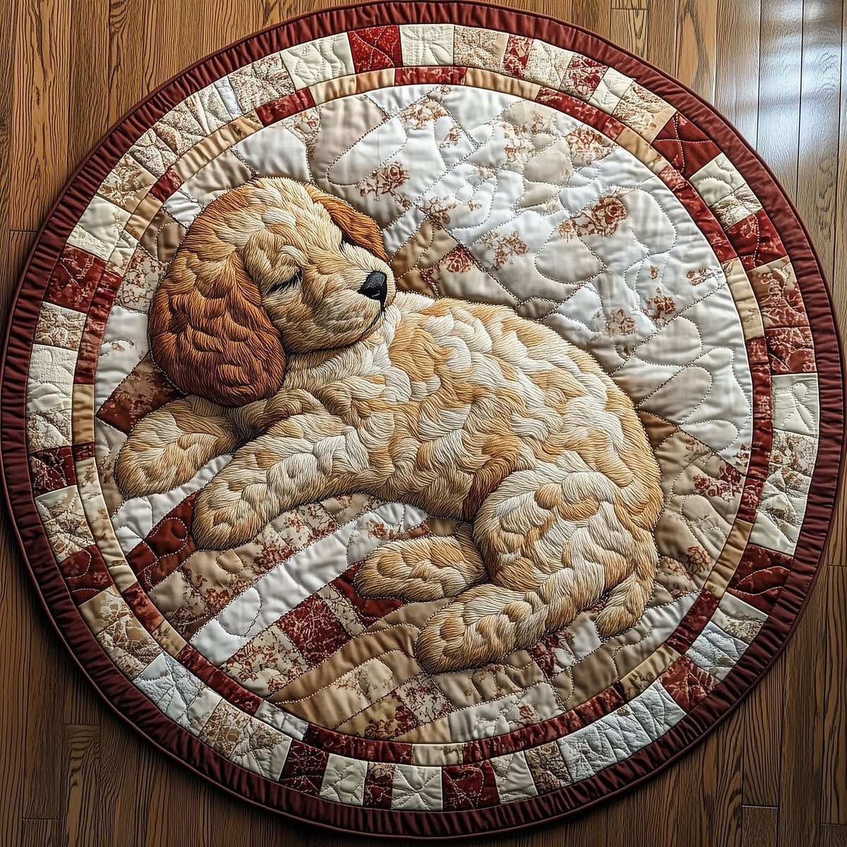 Sleepy Goldendoodle Round Mat Rug - washable non-slip printed rug