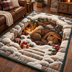 Sleepy Holiday Bear area rug in a living room