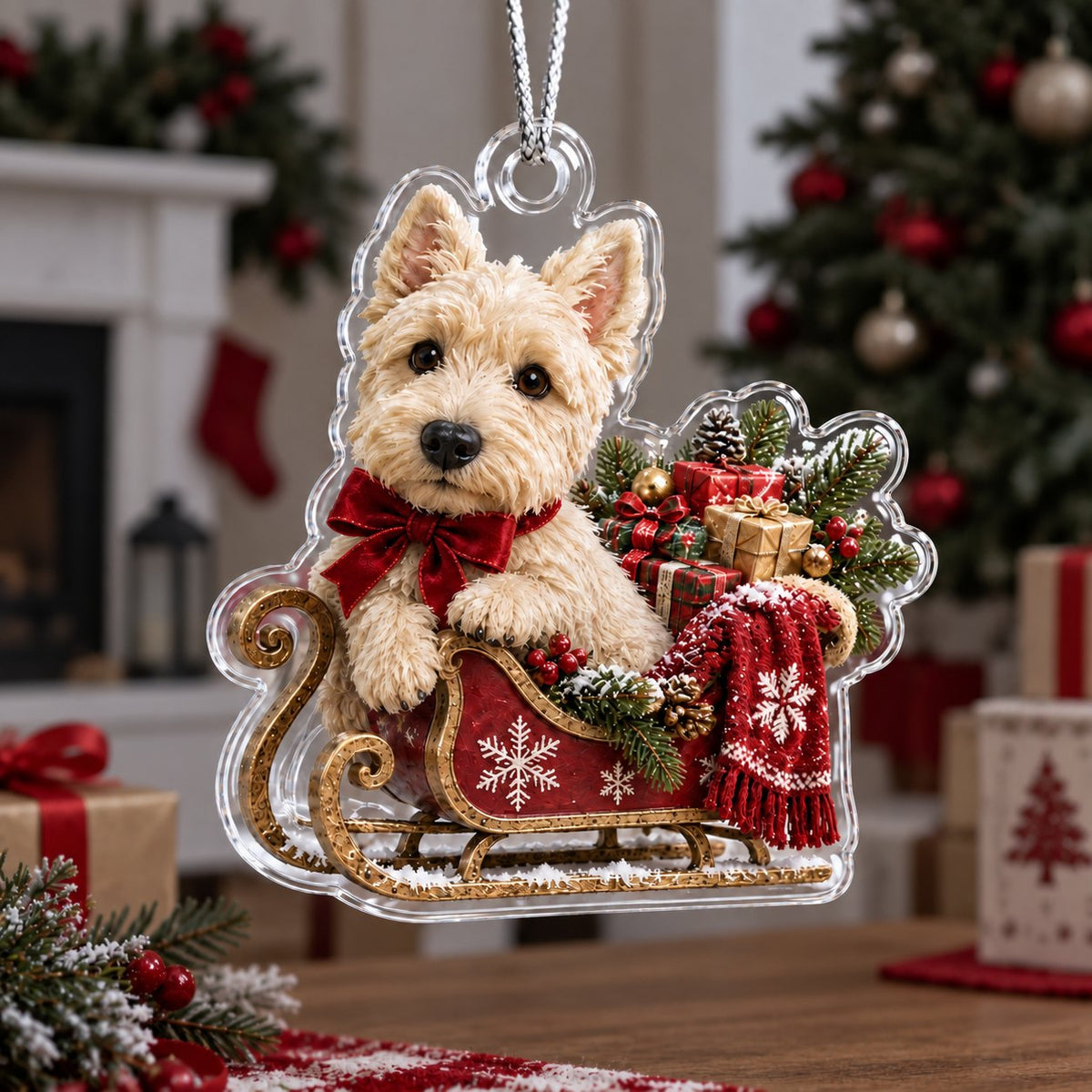 Sleigh Scottish Terrier Christmas Ornament