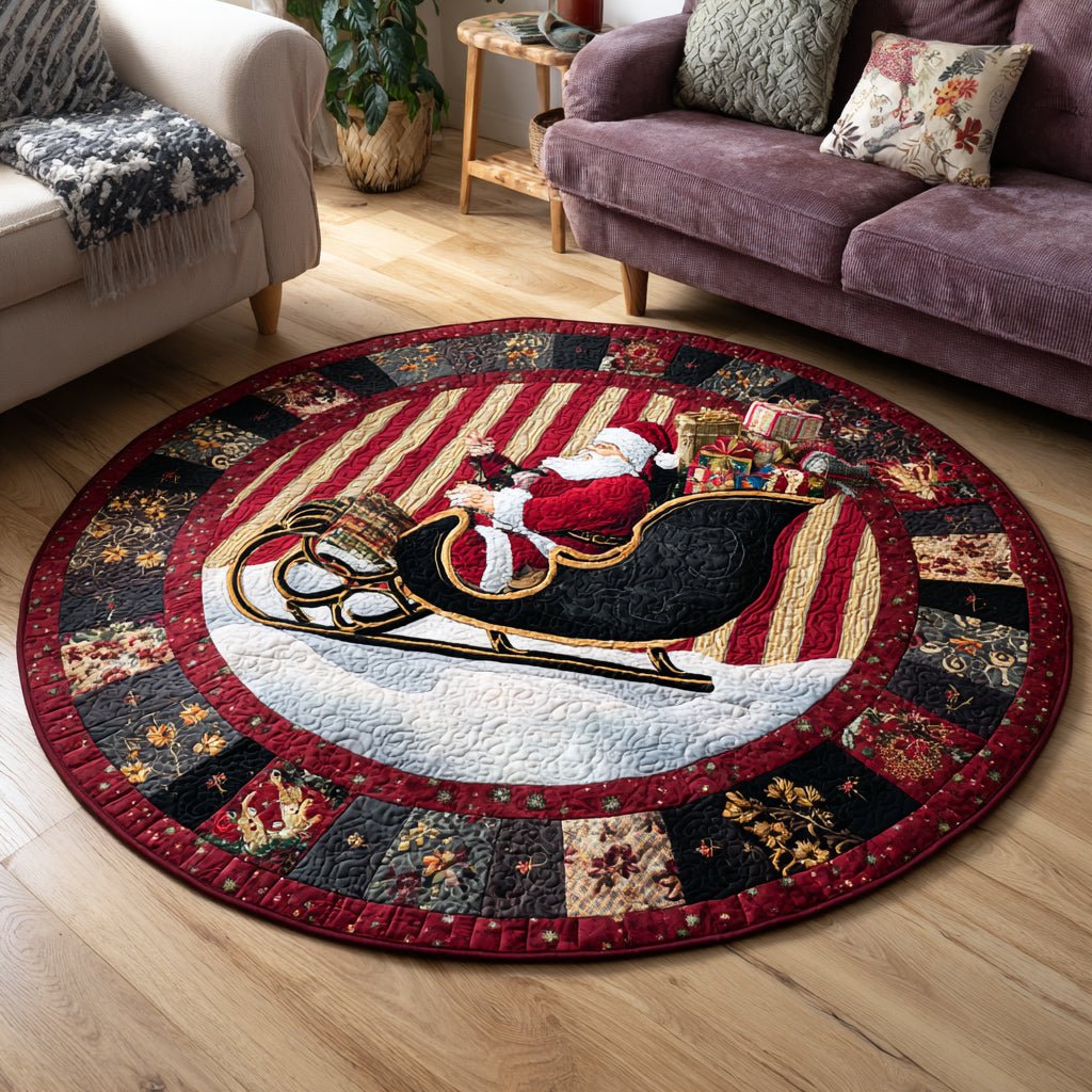 Sleigh Santa Claus Christmas Round Mat Rug - washable non-slip printed rug