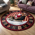 Sleigh Santa Claus Christmas Round Mat Rug - washable non-slip printed rug