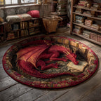 Slumbering Dragon Sage Round Mat Rug - washable non-slip printed rug
