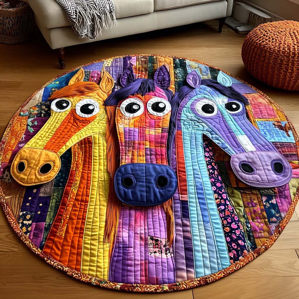 Smiling Herd Round Mat Rug - washable non-slip printed rug