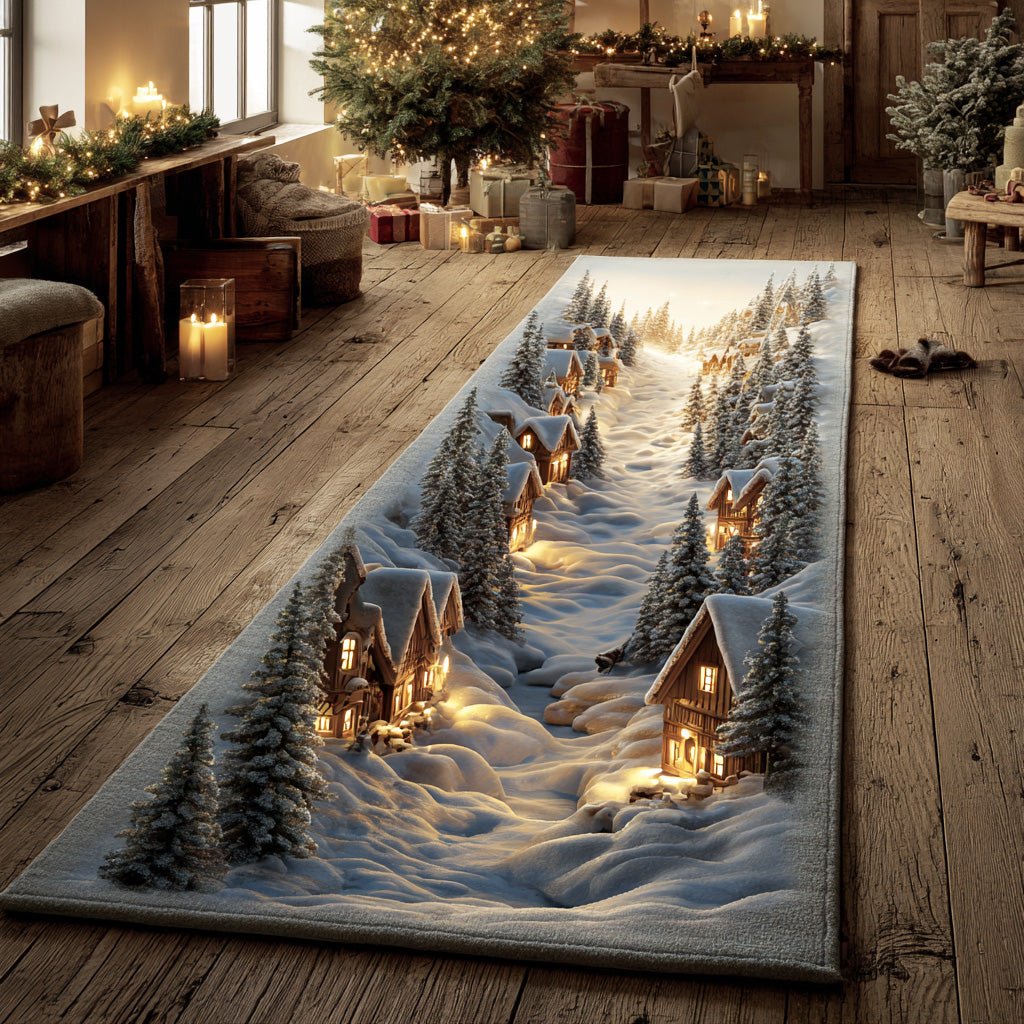 Snow Bloom Village Runner Carpet Runner Rug - Cute Pet Design | Animal Printed Runner Rug
