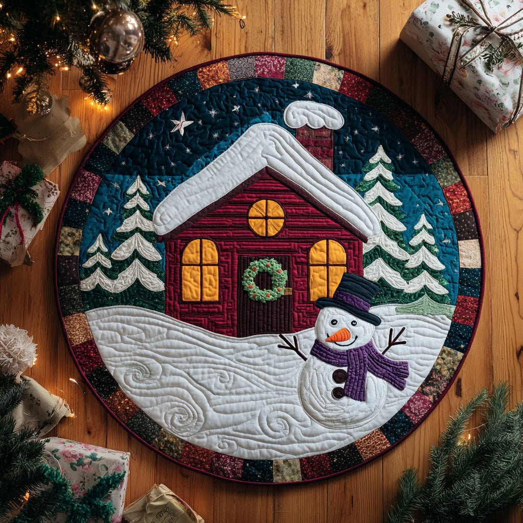 Snow Cabin Round Mat Rug - washable non-slip printed rug