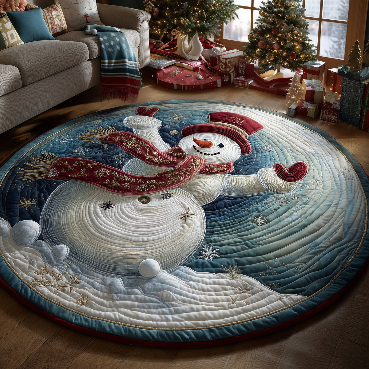 Snow Dance Round Mat Rug - washable non-slip printed rug