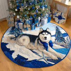 Snow Husky Round Mat Rug - washable non-slip printed rug
