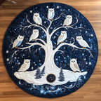 Snow Owls Round Mat Rug - washable non-slip printed rug