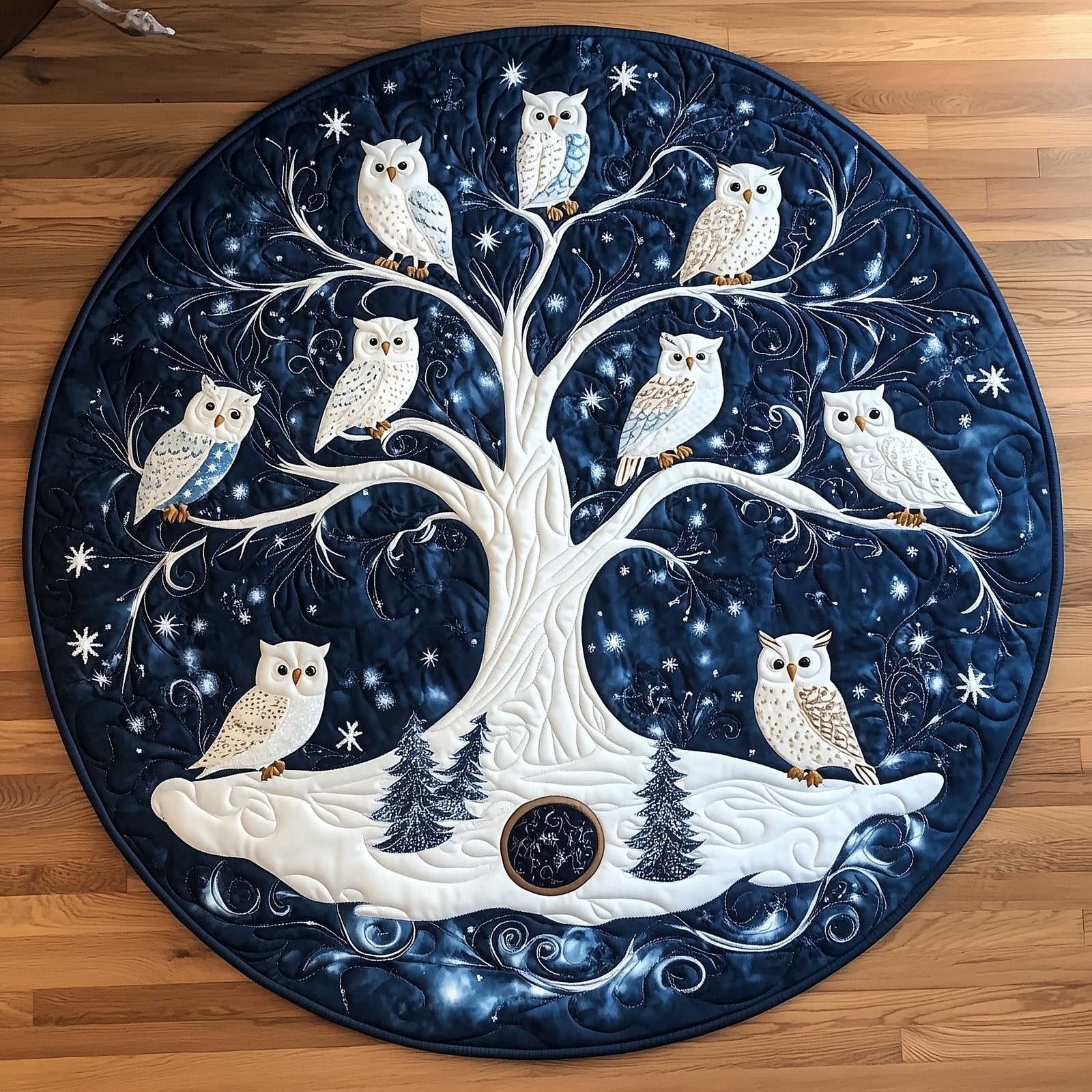 Snow Owls Round Mat Rug - Cute Pet Design | Animal Printed Home Decor