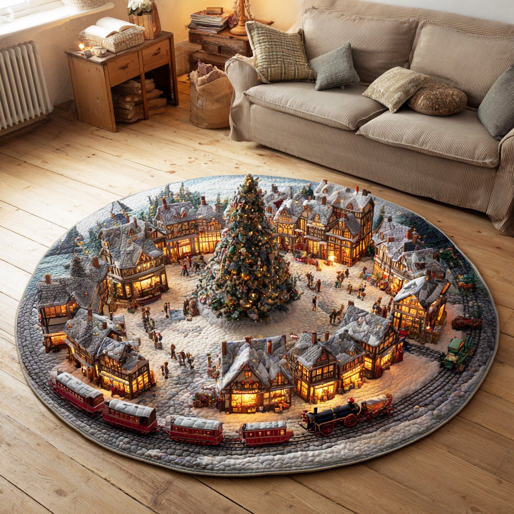 Snow Path Railway Round Mat Rug - washable non-slip printed rug