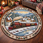 Snow Tunnel Train Round Mat Rug - Nature Design | Serene Home Decor - washable non-slip printed rug