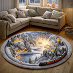 Snow Valley Station Round Mat Rug - washable non-slip printed rug
