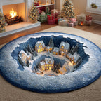 Snow Village Glow Round Mat Rug - washable non-slip printed rug