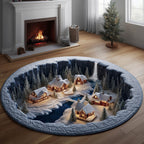 Snow Village (Design 2) Round Mat Rug - washable non-slip printed rug