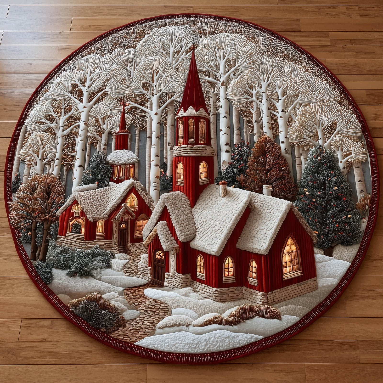 Snow Village Round Mat Rug - Nature Design | Serene Home Decor