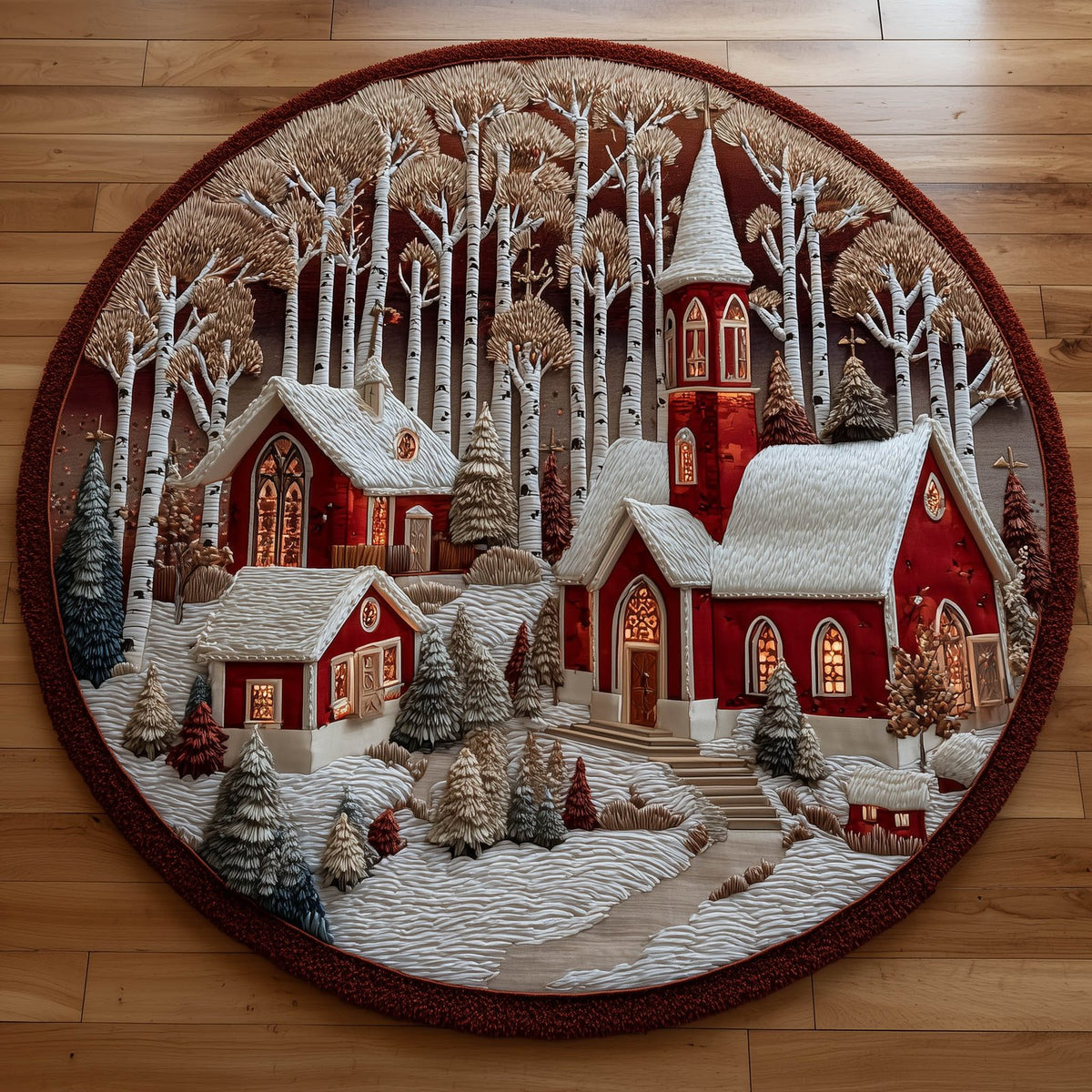 Snow Village (Design 3) Round Mat Rug - washable non-slip printed rug