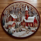 Snow Village (Design 3) Round Mat Rug - washable non-slip printed rug