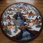 Snow Village (Design 5) Round Mat Rug - washable non-slip printed rug