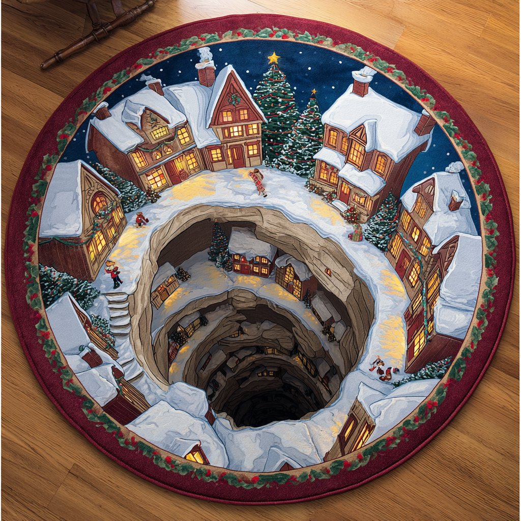 Snow Village Round Mat Rug - Nature Design | Serene Home Decor