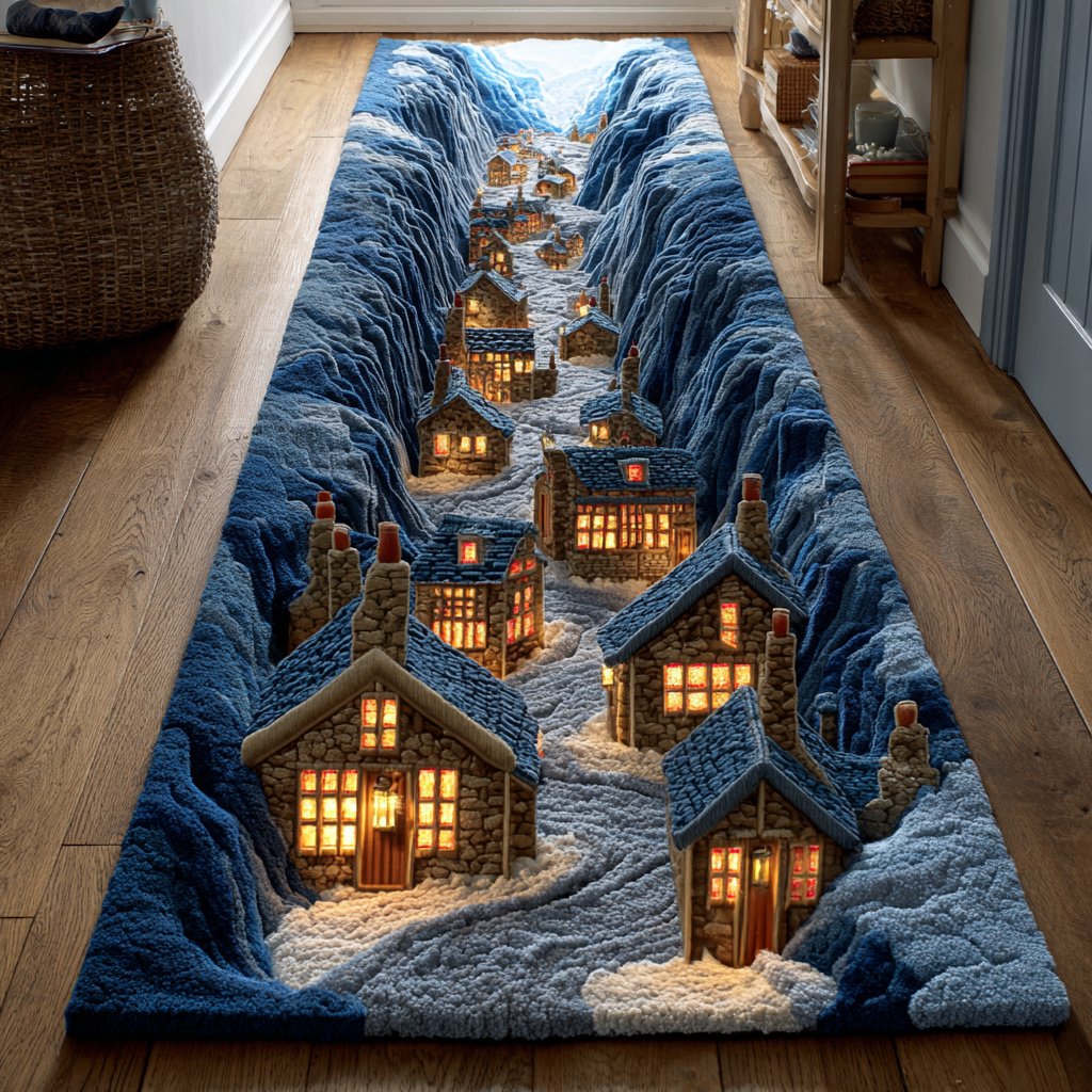 Snow Village Runner Carpet Runner Rug - Cute Pet Design | Animal Printed Runner Rug