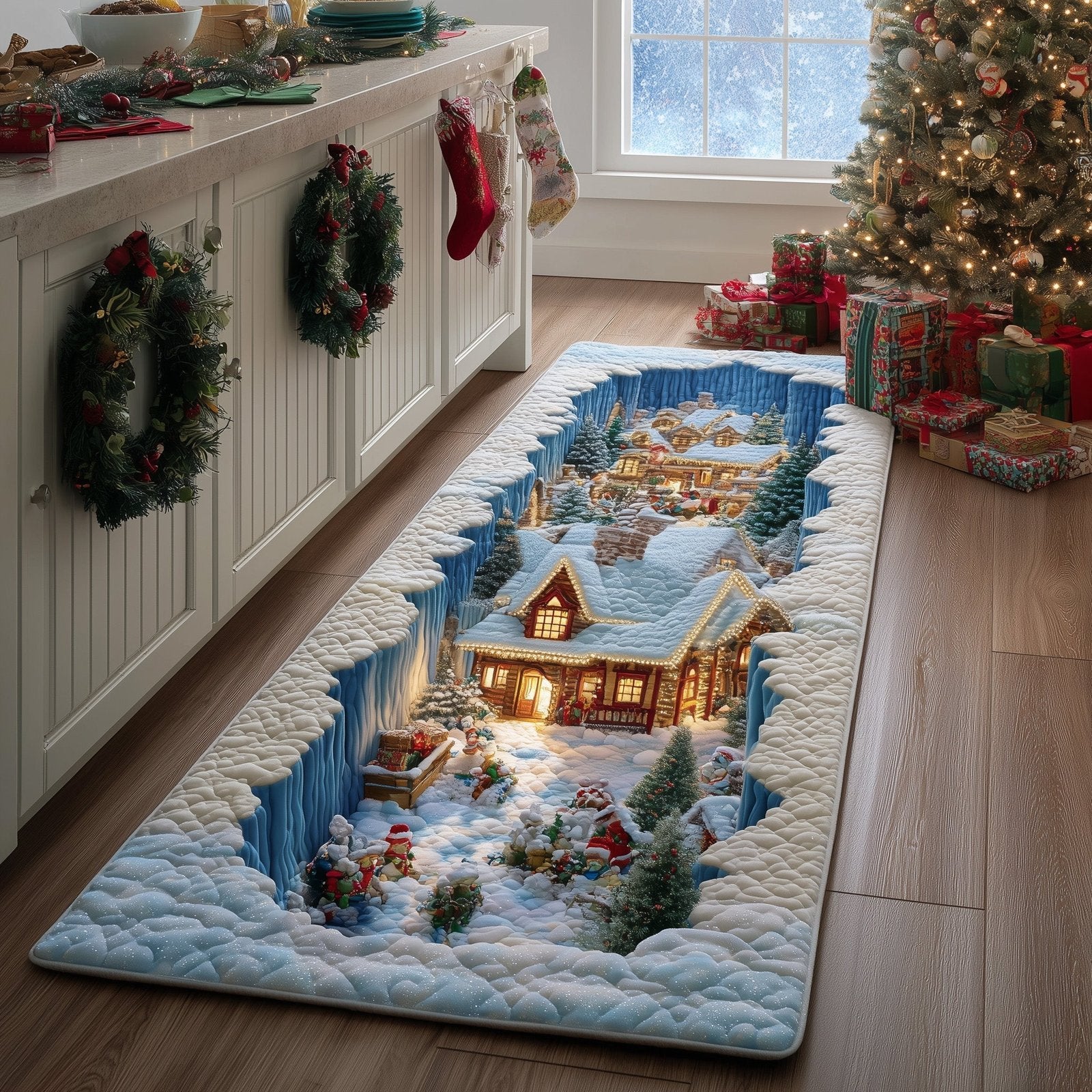Snow Village Runner Rug - Nature Design | Serene Runner Rug
