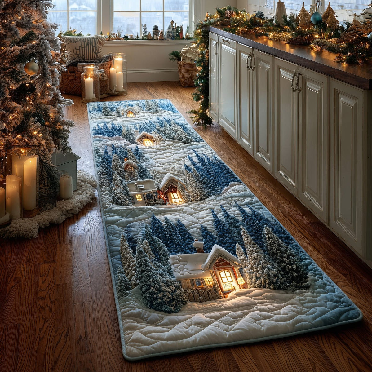 Snow Village Runner Rug - Nature Design | Serene Runner Rug