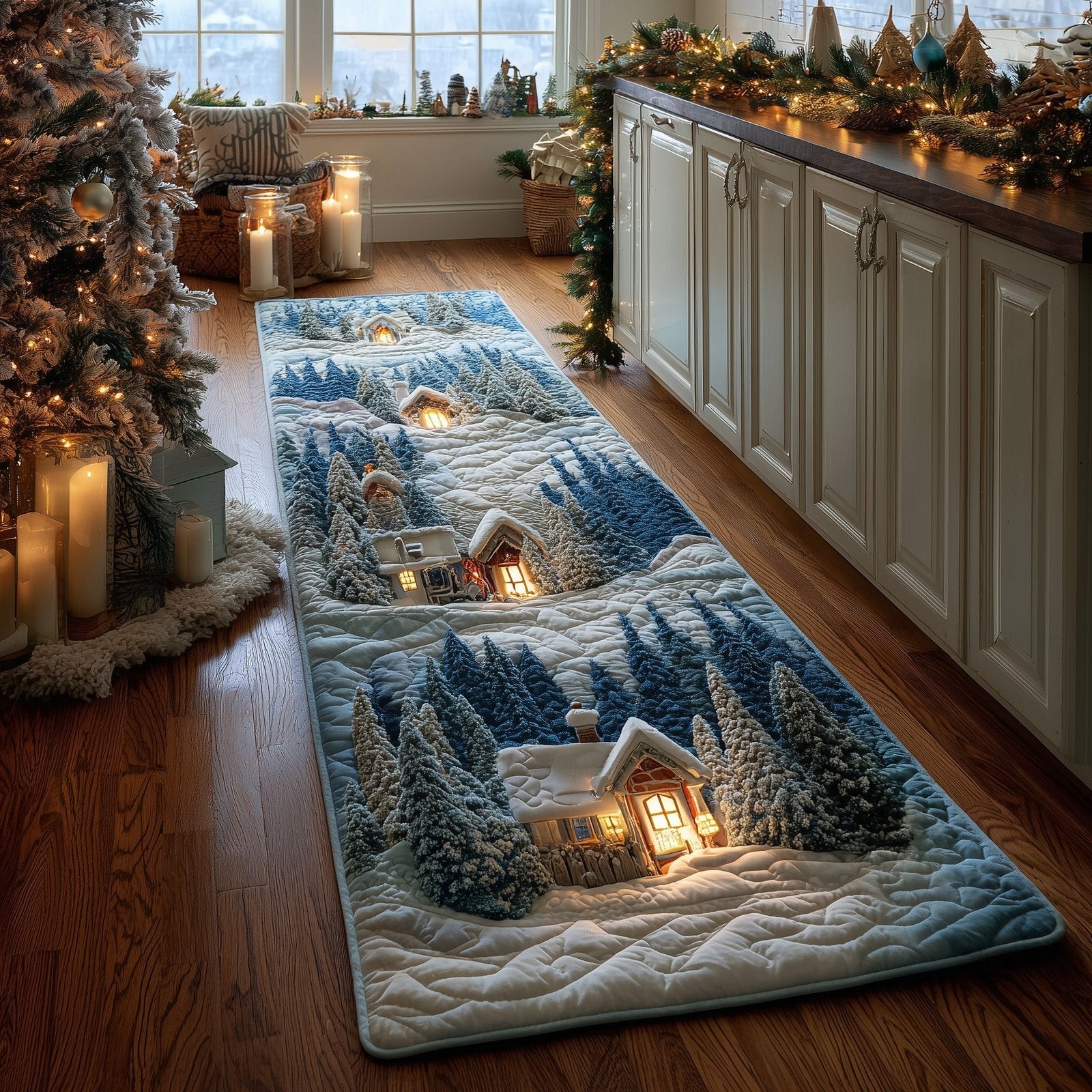 Snow Village Runner Rug - Nature Design | Serene Runner Rug