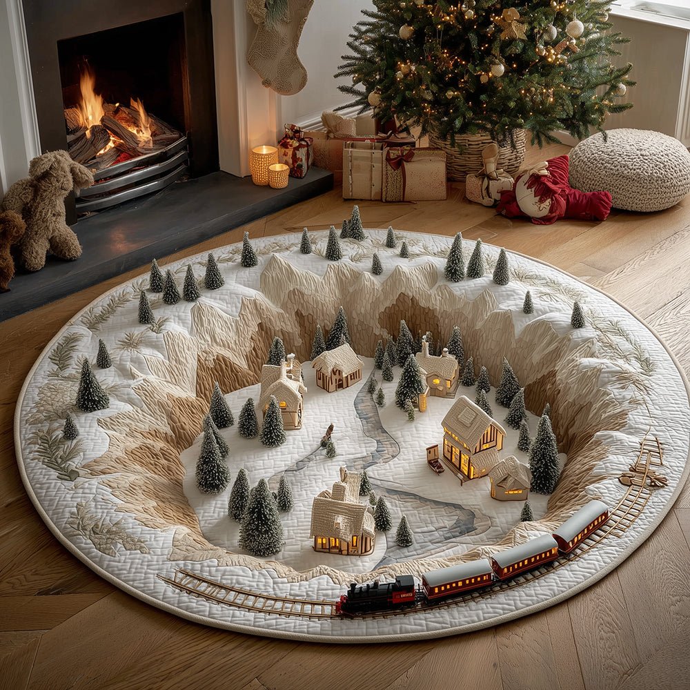 Snowbound Journey Round Mat Rug - washable non-slip printed rug