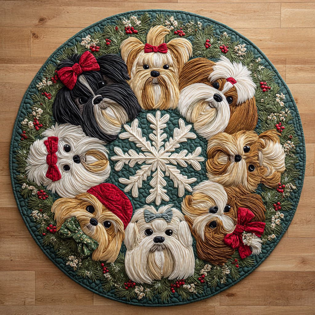 Snowfall Shih Tzu Round Mat Rug - washable non-slip printed rug