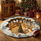Snowflake Dream Field Round Mat Rug - washable non-slip printed rug