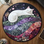 Snowflake Feline Round Mat Rug - washable non-slip printed rug