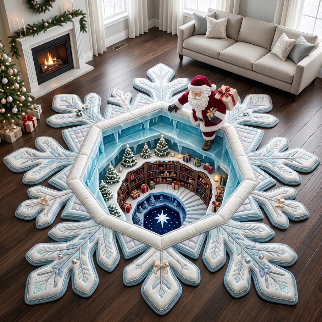 Snowflake Santa Custom Shape Area Rug - Seasonal Design | Die-Cut Non-Slip Rug - washable non-slip printed rug