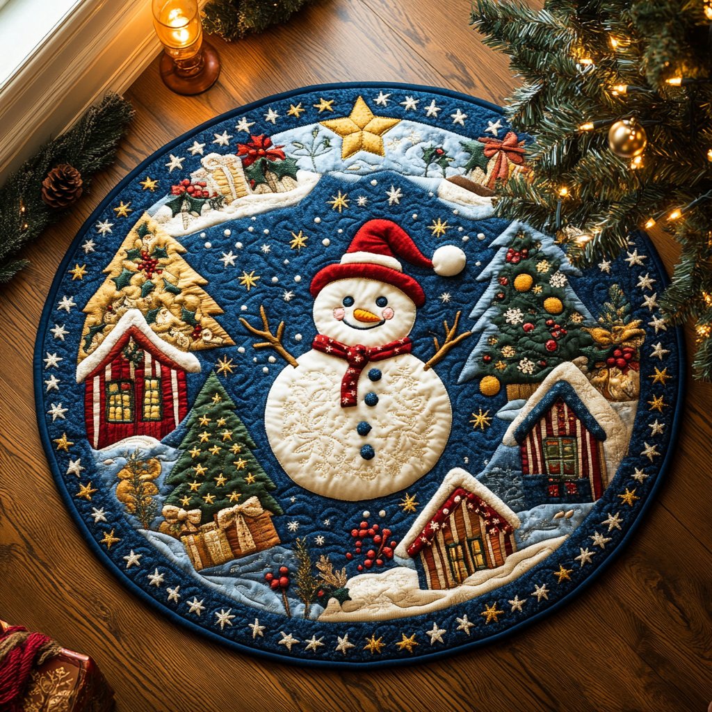 Snowflake Serenade Round Mat Rug - washable non-slip printed rug