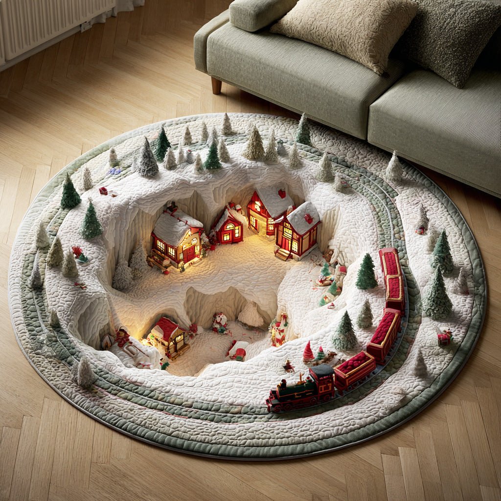 Snowflake Steam Line Round Mat Rug - washable non-slip printed rug