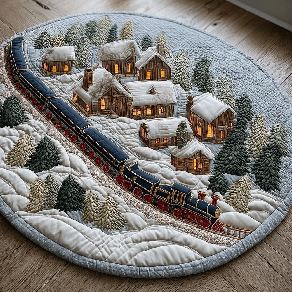 Snowflake Train Round Mat Rug - washable non-slip printed rug