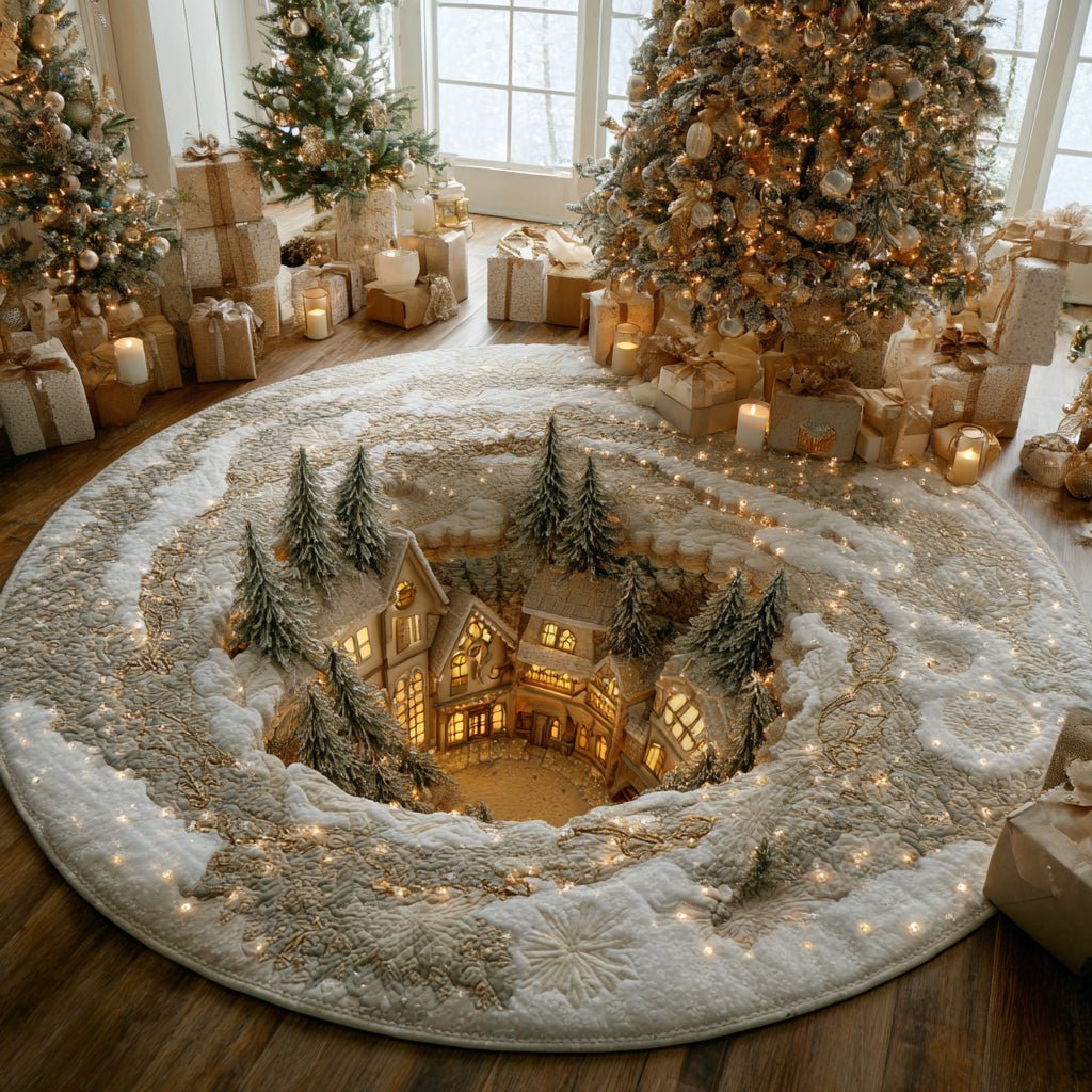 Snowglobe Village Round Mat Rug - washable non-slip printed rug