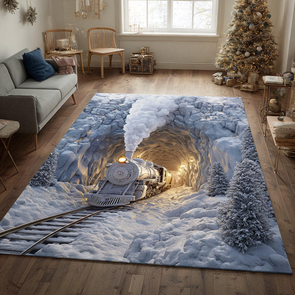 Snowlight Path Train area rug in a living room
