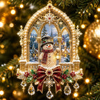 Snowman Cathedral Winter Christmas Ornament