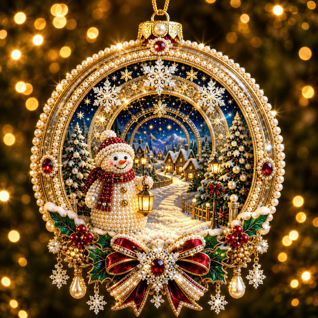 Snowman Village Lantern Path Christmas Ornament