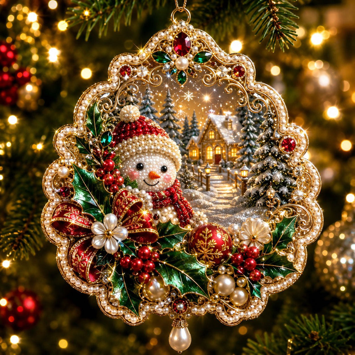 Snowman Holly Christmas Ornament